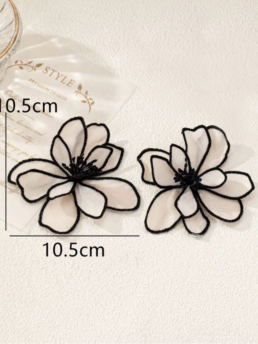 Delicate White & Black Floral Statement Earrings - Brand - Picture 3 of 4